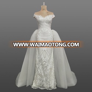 2018 New Saudi Arabian Wedding Dress Off Shoulder Mermaid Bridal Dresses With Detachable Train