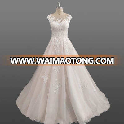 Elegant Wedding Dresses A-line Appliqued Light Pink Buttons Back OEM Service