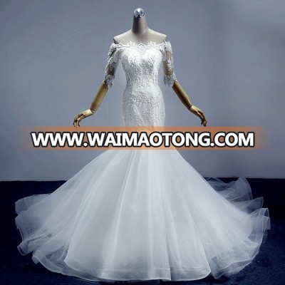 High Quality Turkish Wedding Dresses Latest Off Shoulder Mermaid Organza Dress With Heavy Beads