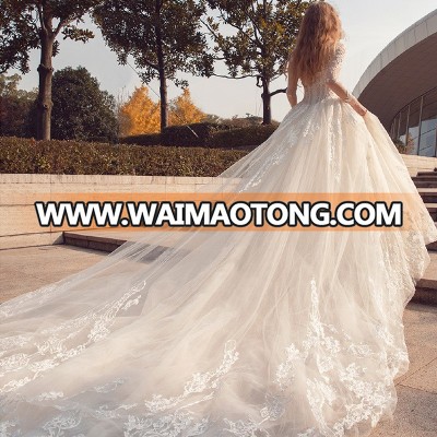 Sale Long Sleeve Wedding Dress Bridal Gown Appliqued Long Trail Waimaotong Bridal Dresses