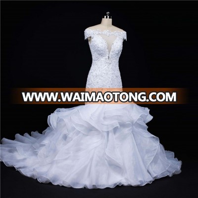 2018 Wedding Dress White Ruffled Custom Made In China Crystal Off Shoulder Mermaid Bridal Dresses