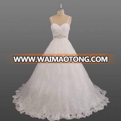 Spaghetti Strap Wedding Dress Sweetheart Appliqued Lace Bridal Dresses Waist Beading Decoration